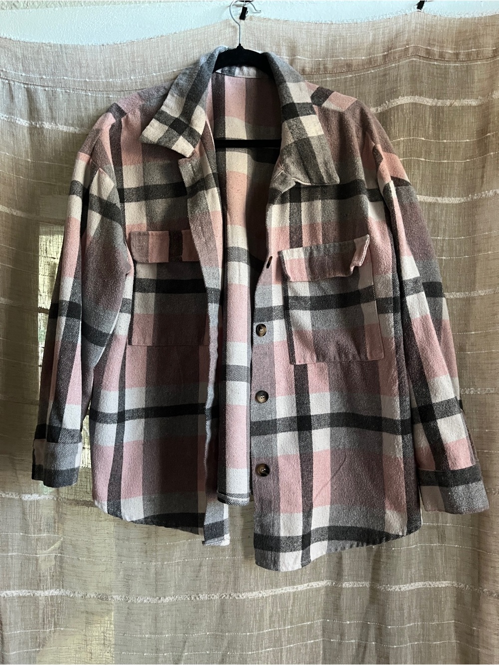 SHEIN Pink & Gray Plaid Utility Shacket